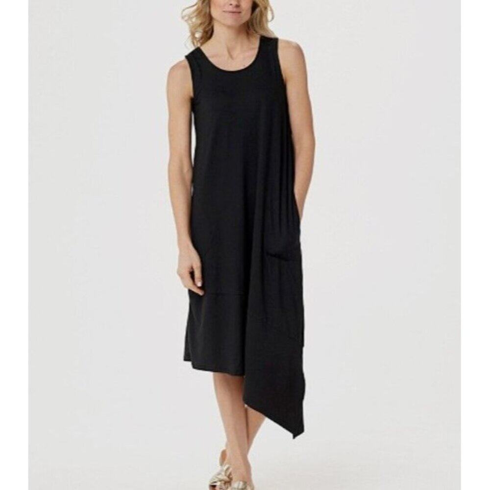 Cuddl Duds Womens Flexwear Dress size M Black Sleeveless Asymmetric Hem Pockets